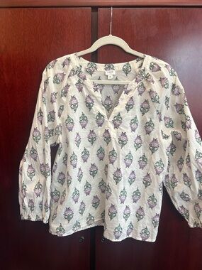 J. Crew Cream Tunic with Purple & Green Floral Print
